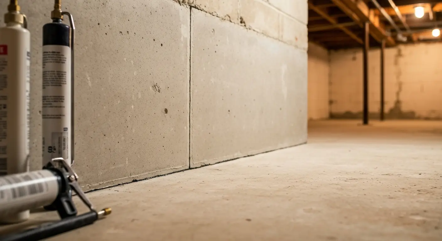 Foundation crack injection and wall stabilization