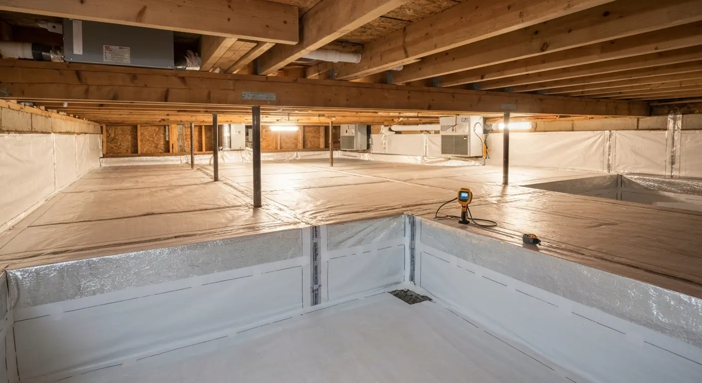 Crawl space waterproofing and encapsulation