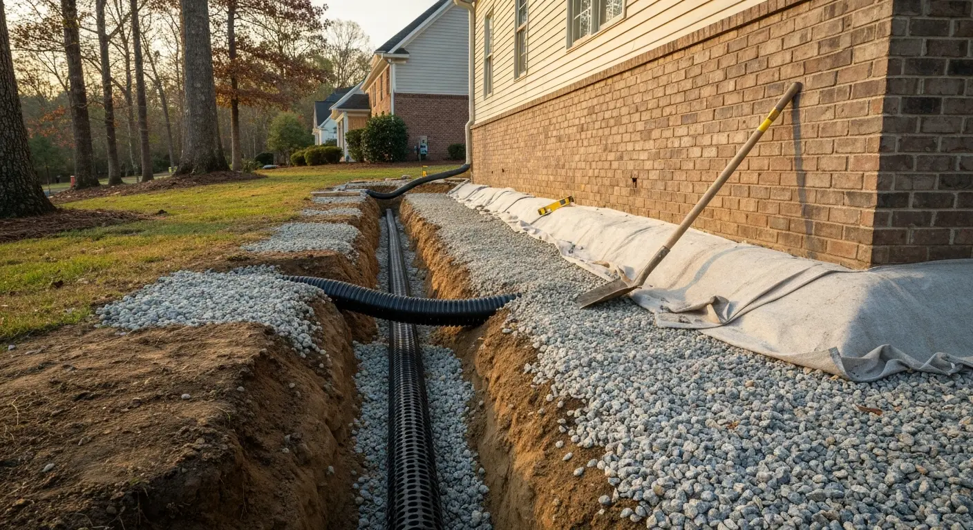 Foundation drainage system with perimeter trench