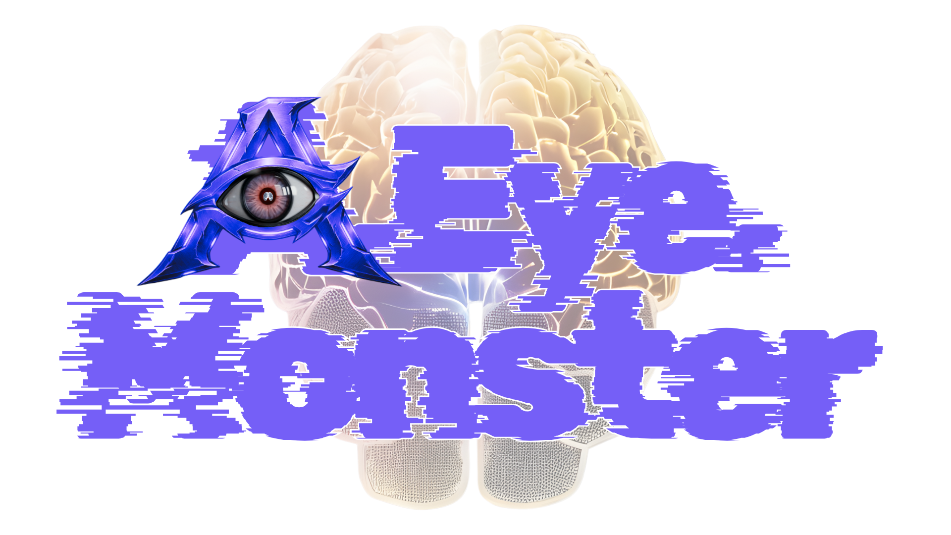 Official A.Eye. Monster logo: Futuristic AI automation agency symbol—a cybernetic eye and metallic A-frame over AI brain 