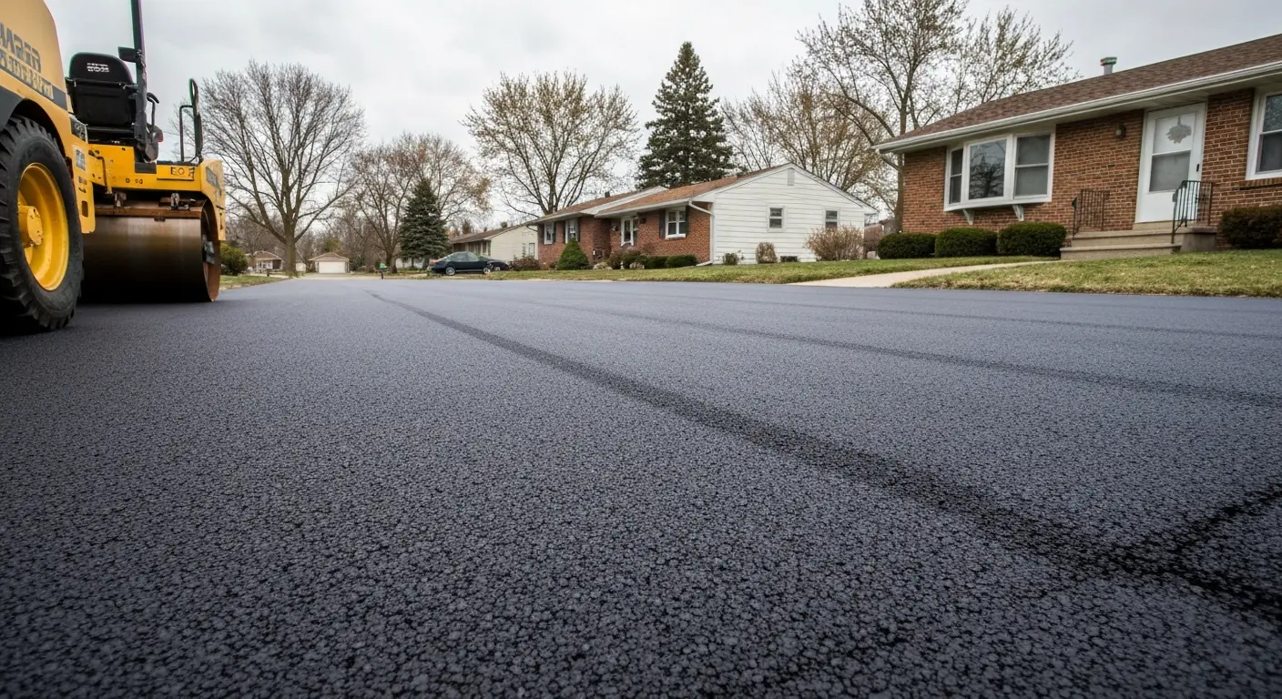 Fresh asphalt driveway paving