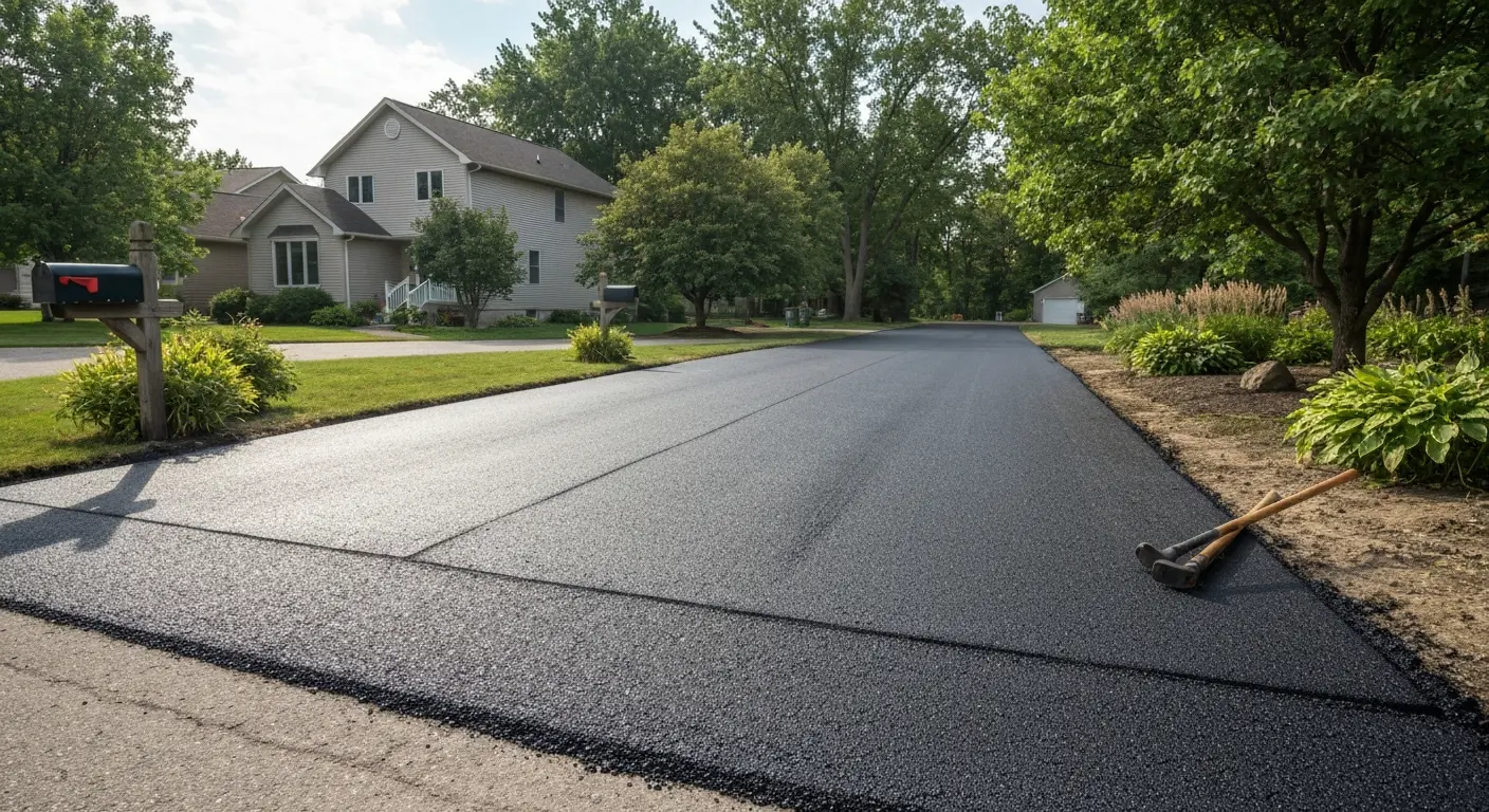 Fresh asphalt paving
