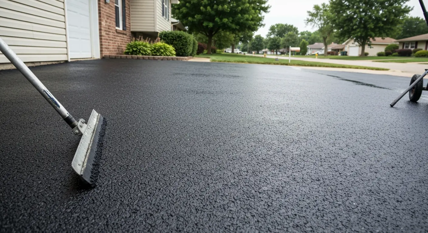 Residential driveway sealcoating