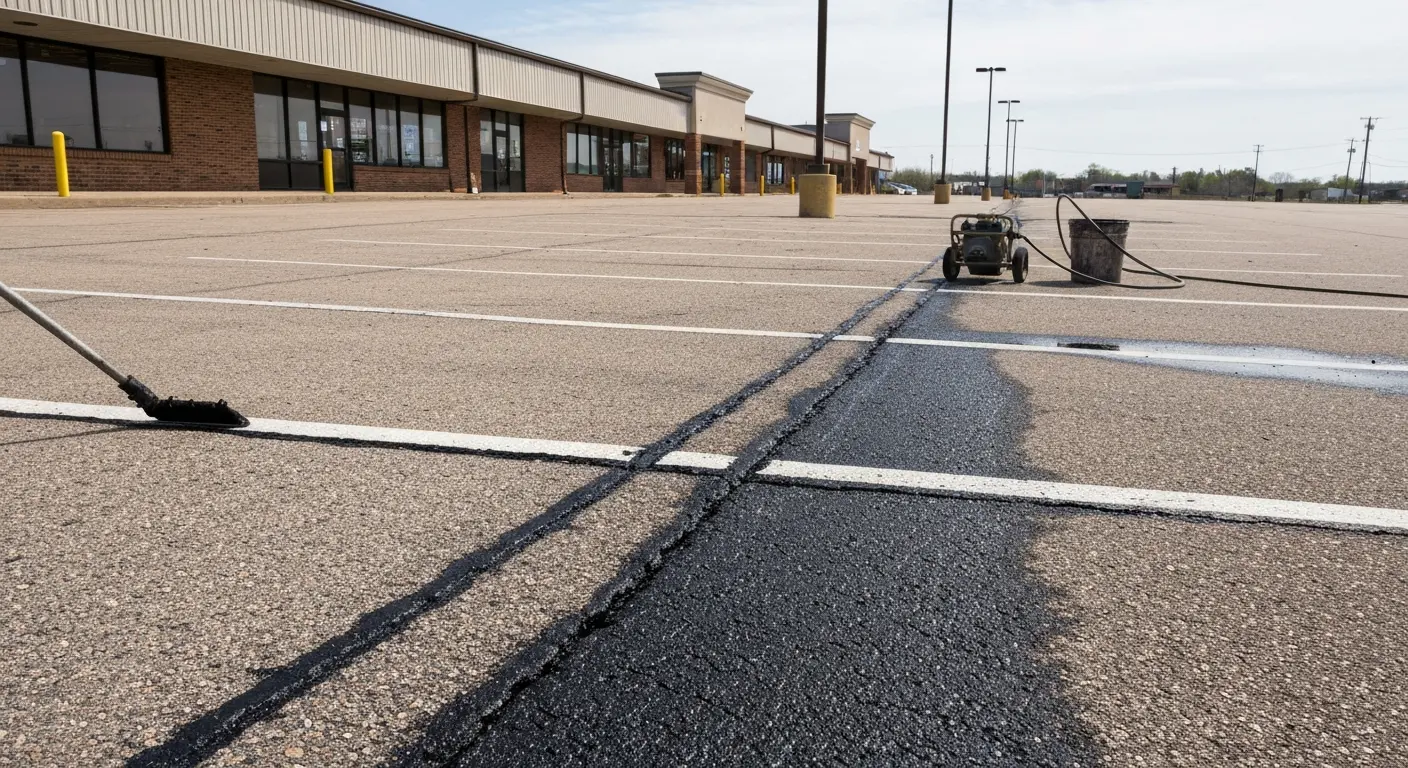 Commercial parking lot crack filling