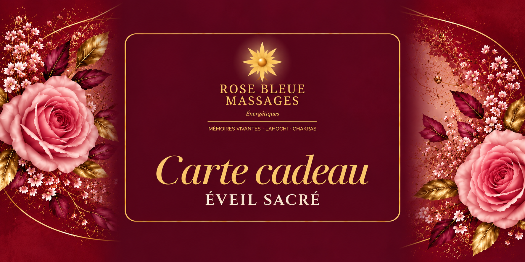 Carte cadeau Massage Signature Éveil Sacré, bordeaux et or