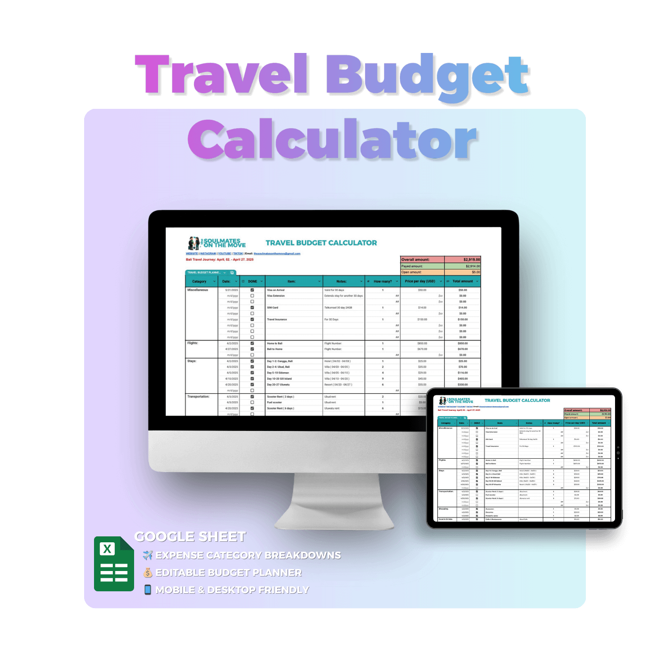 bal travel budget calculator