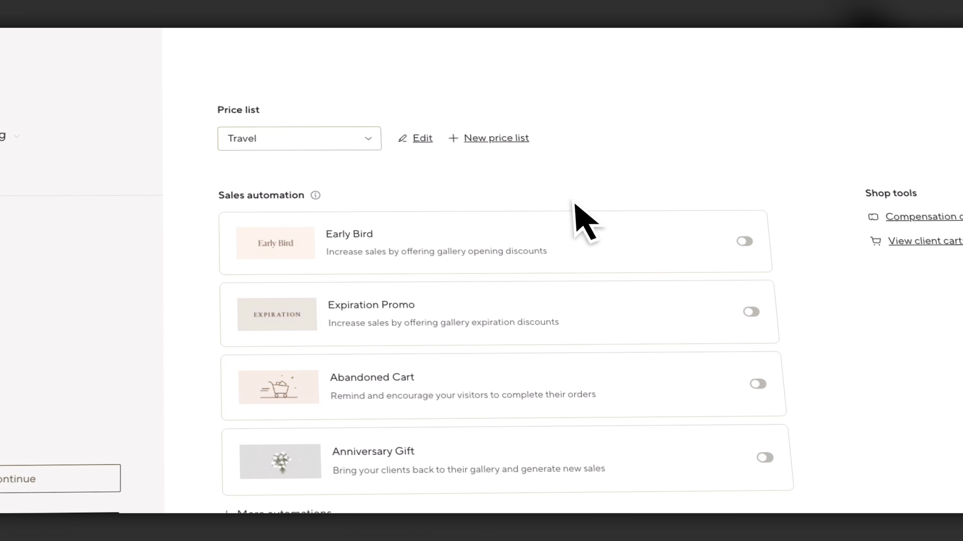 pic-time 2.0 upsell automation shop