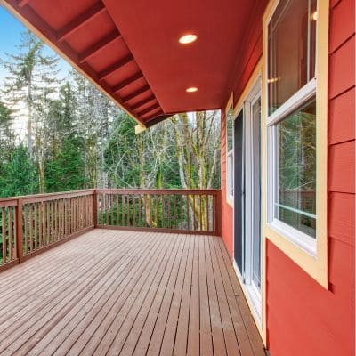 Elevated wooden deck with railings