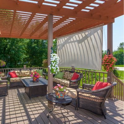 Outdoor seating area with a pergola