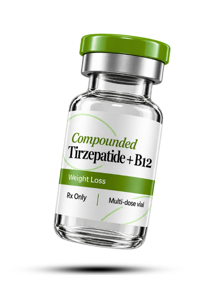 Based on the provided image image_4c3b29.png and the surrounding context, here is an SEO-optimized alt text:  "AirMedFit glass vial for HRT and metabolic performance, featuring 99% HPLC purity.