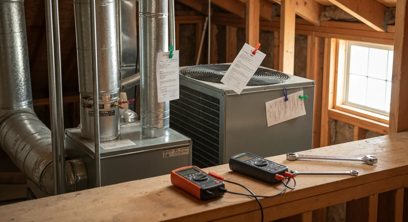 Technician performing HVAC system maintenance