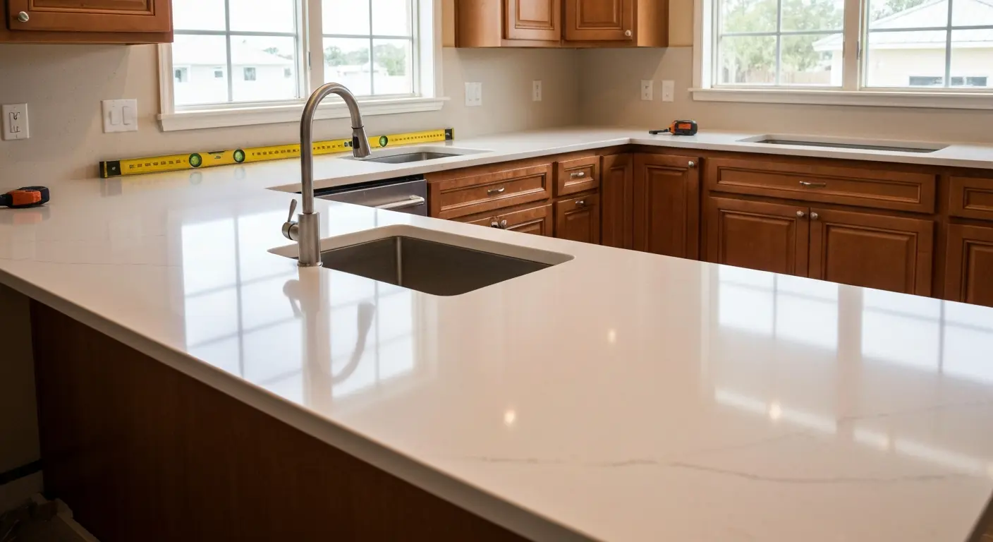 Quartz countertop installation