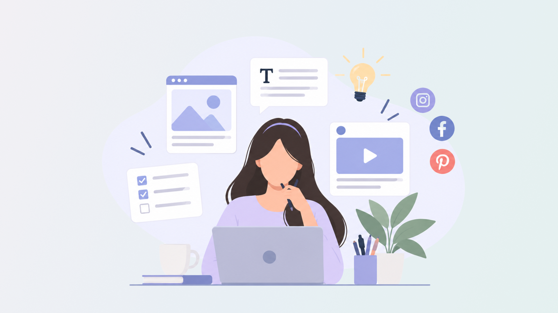 Business owner creating social media content based on questions and topics customers want to know about. Business owner creating social media content based on questions and topics customers want to know about.