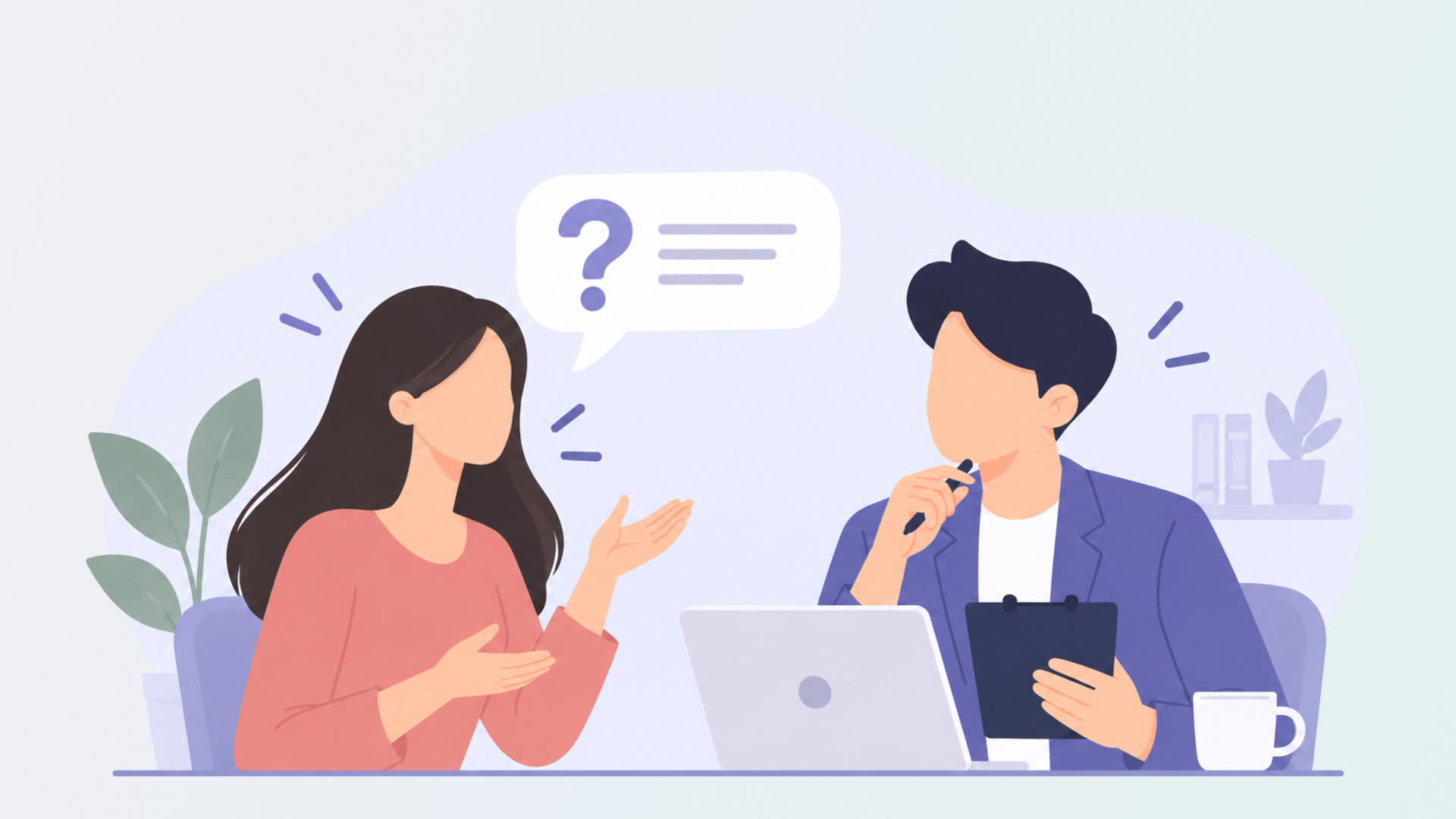 Customer asking a business owner a question about their service. Customer asking a business owner a question about their service.