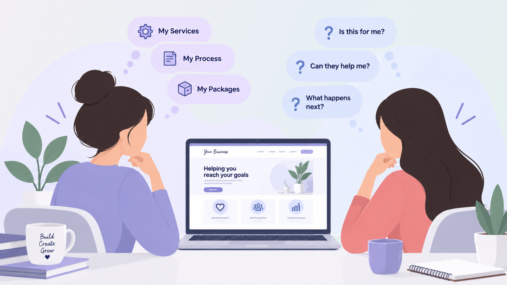 Business owner and customer looking at the same website from different points of view. Business owner and customer looking at the same website from different points of view.