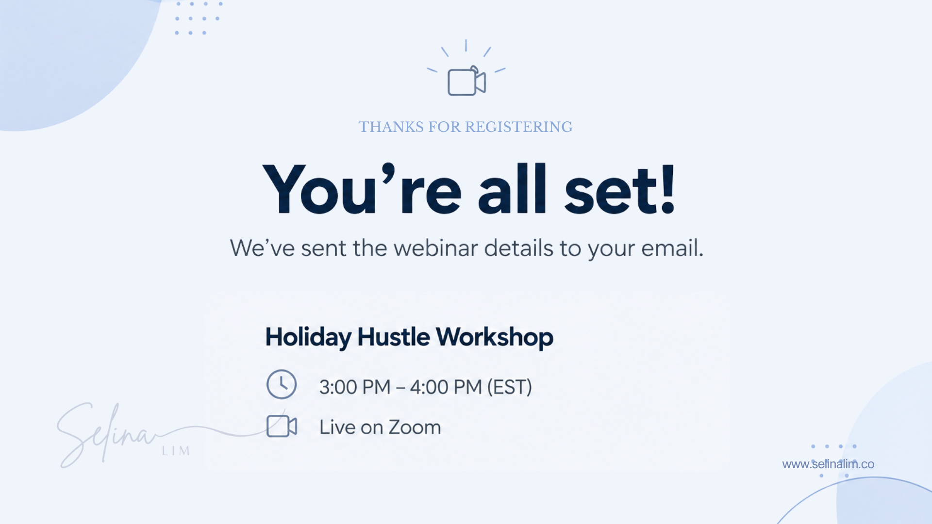 Webinar registration thank you page design with event details Webinar registration thank you page design with event details