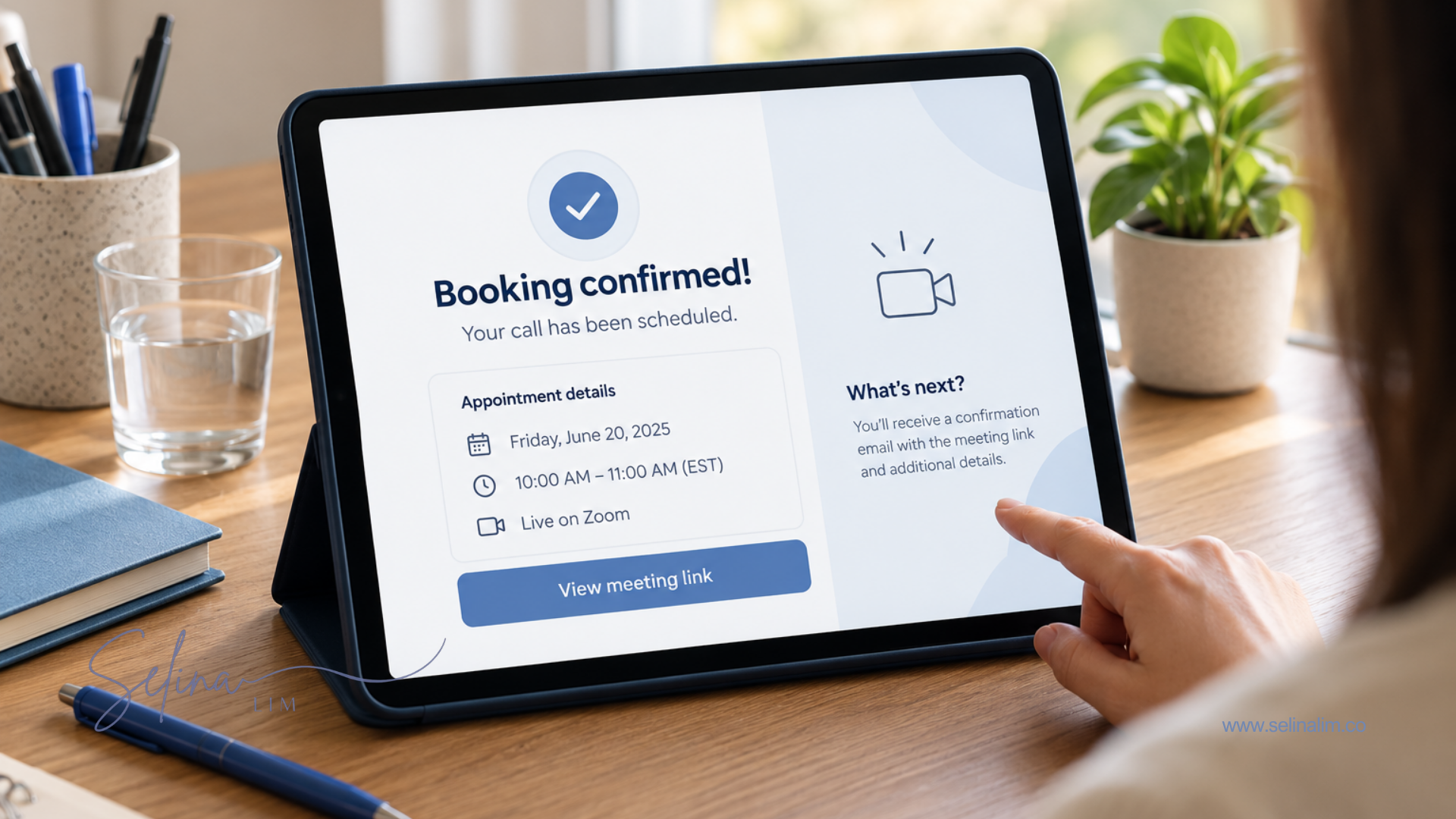Call booking confirmation page design with appointment details Call booking confirmation page design with appointment details