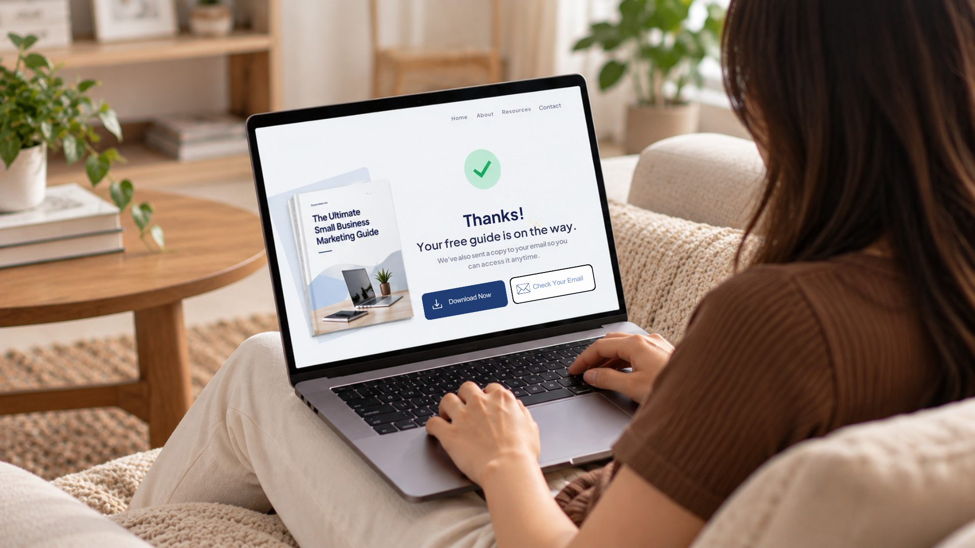 Lead magnet thank you page with free guide download