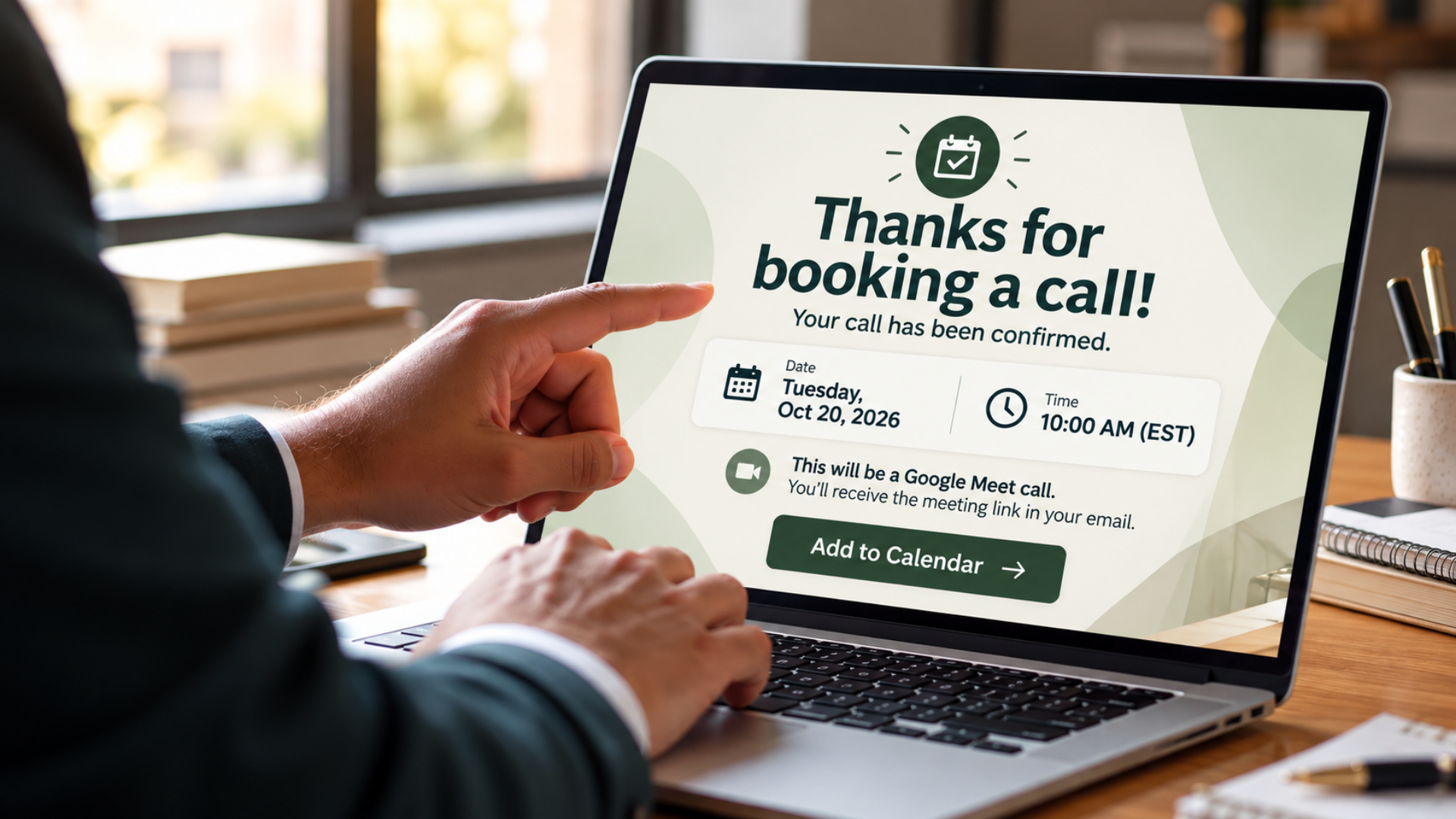 Call booking thank you page with appointment details