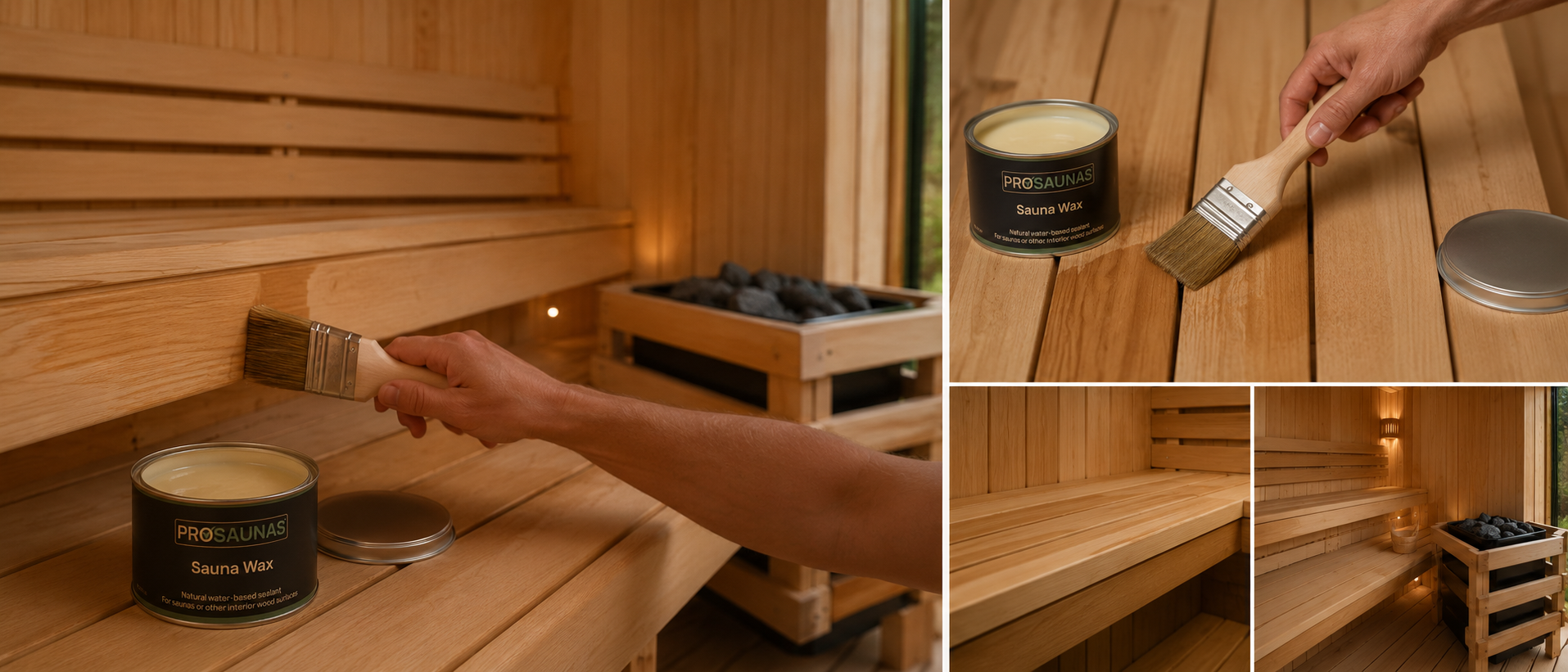 Interior sauna bench and paneling detail after wax