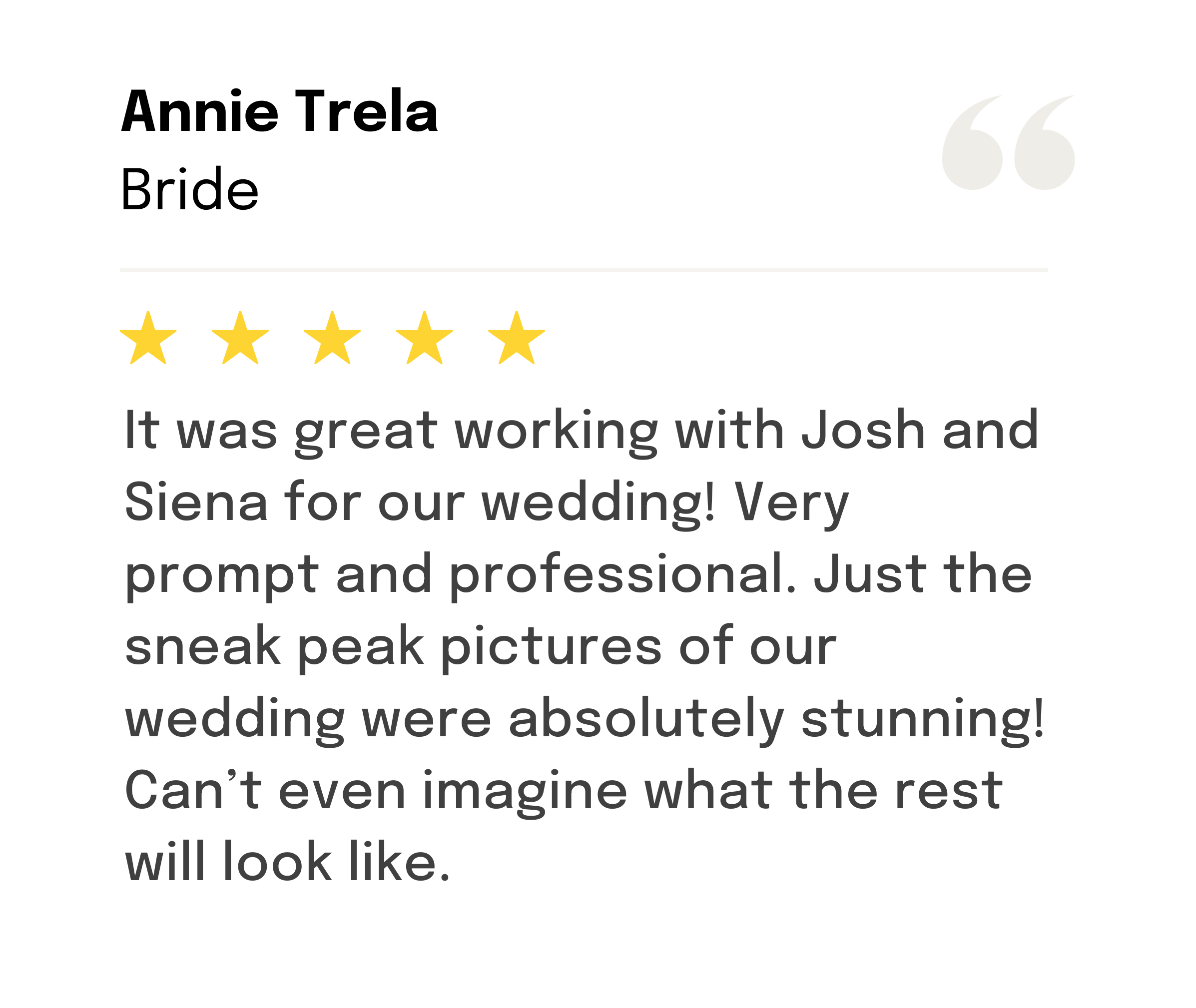 Annie writes a 5-star review to Wandr North for wedding photography services.