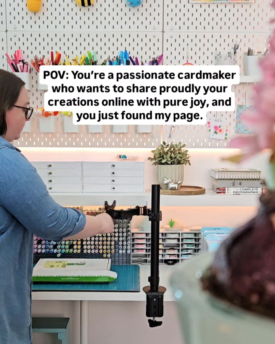 crafter preparing her workspace for overhead photos