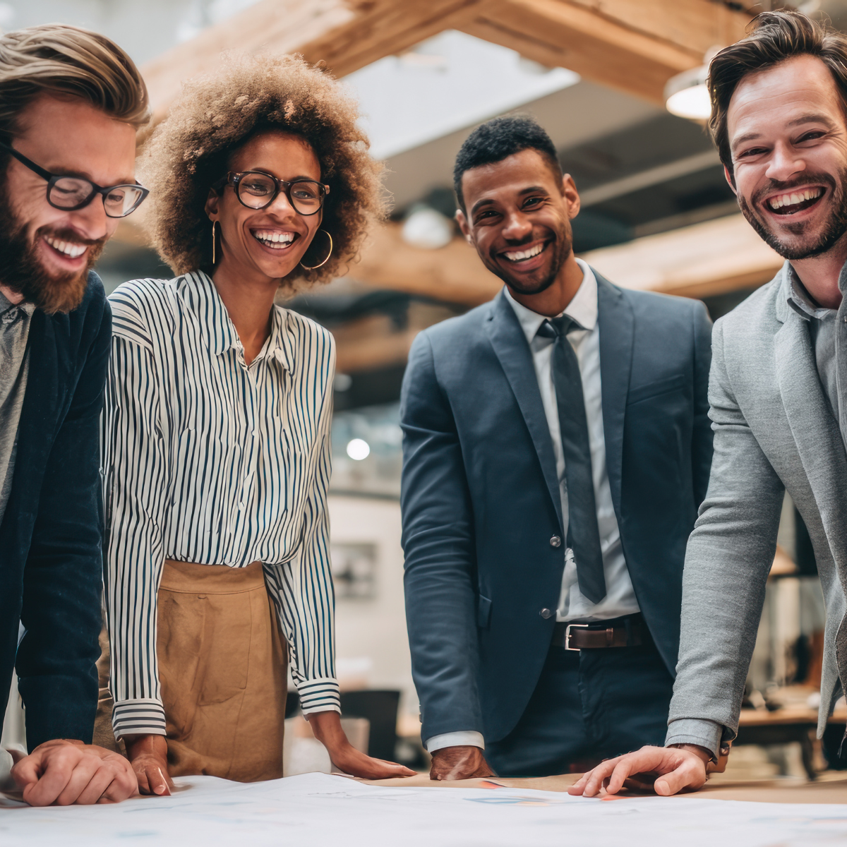 Team working together around a computer