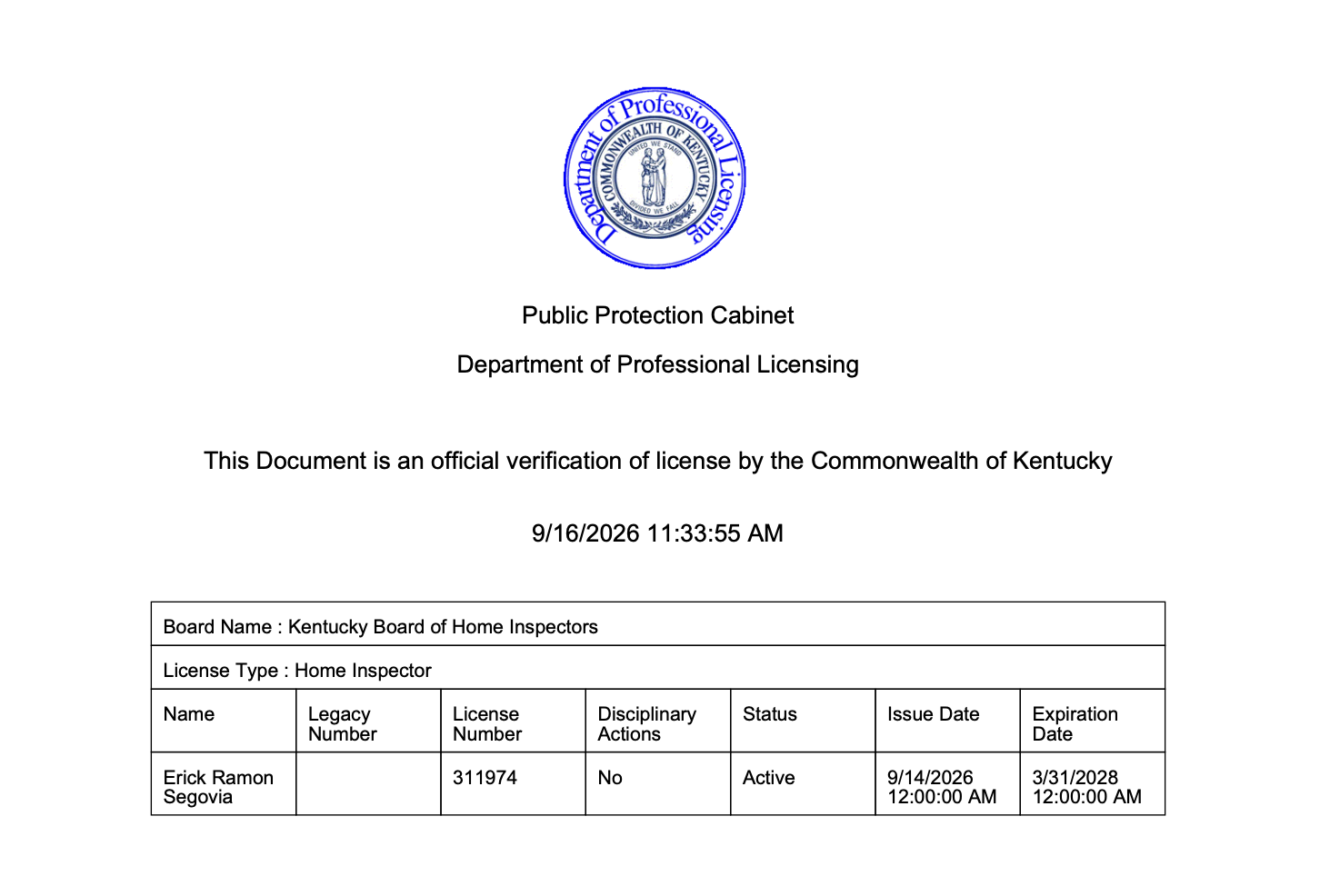 Link to Erick Segovia's Certification