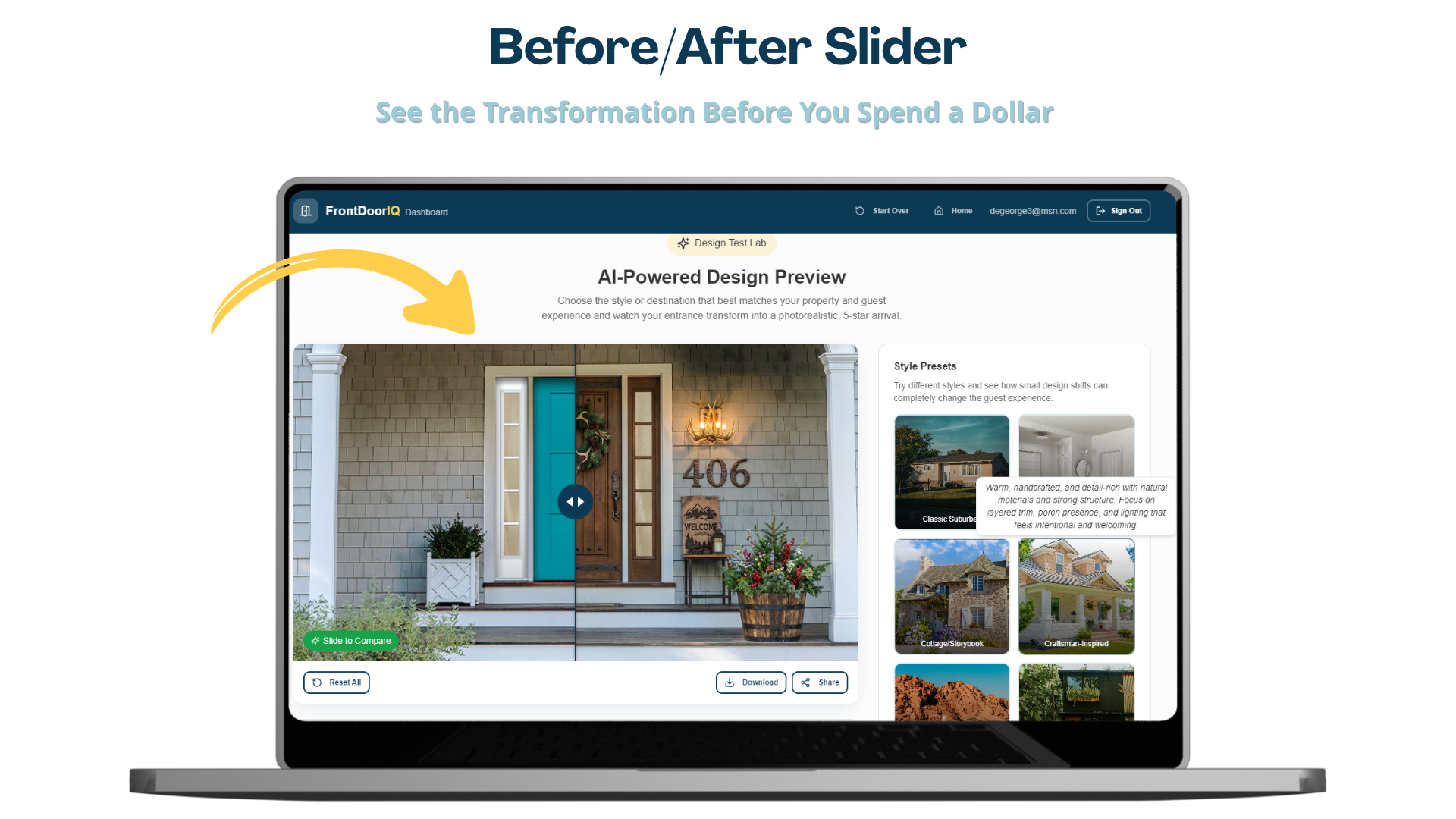 FrontDoorIQ app — property visual appeal diagnostic tool for STR hosts