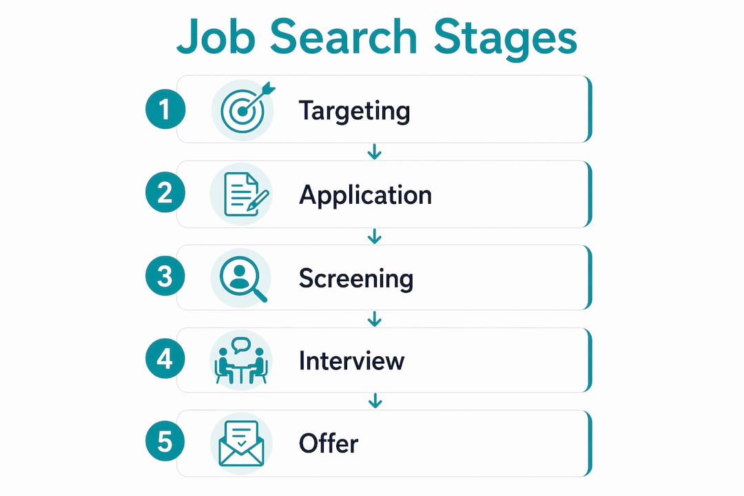 Infographic showing stages of senior job search