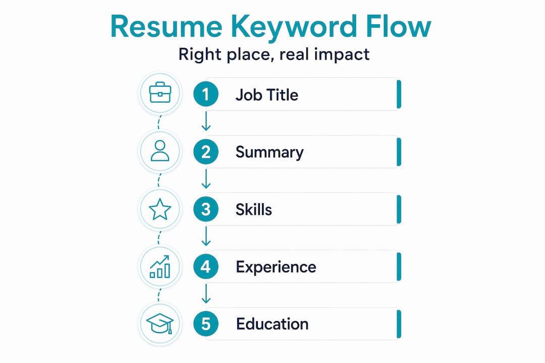 Infographic showing resume keyword placement steps