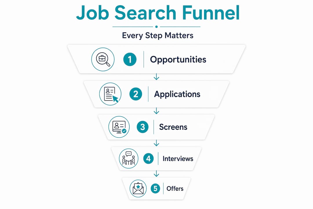 Infographic showing job search funnel process steps