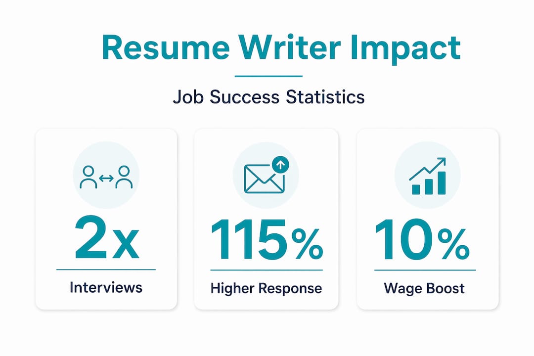 Infographic summarizing resume writer job success statistics