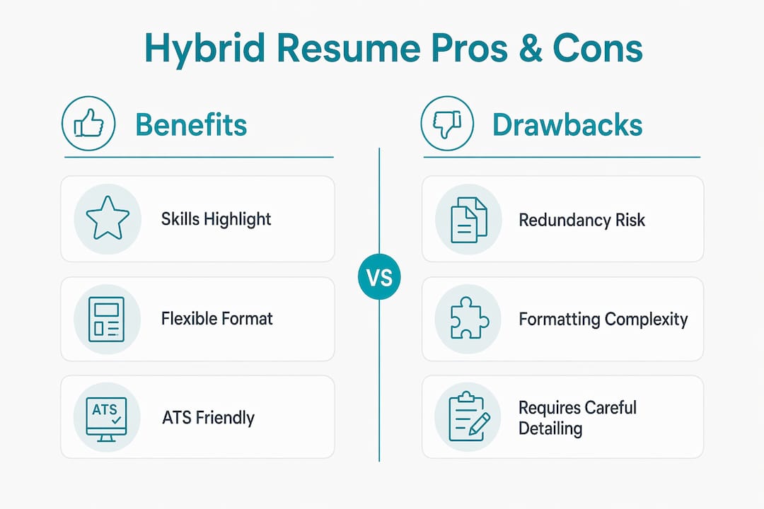 Infographic showing hybrid resume benefits and drawbacks