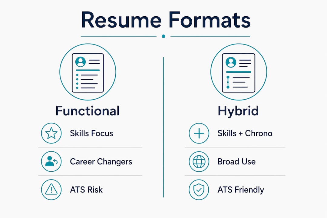 Infographic comparing functional and hybrid resume formats