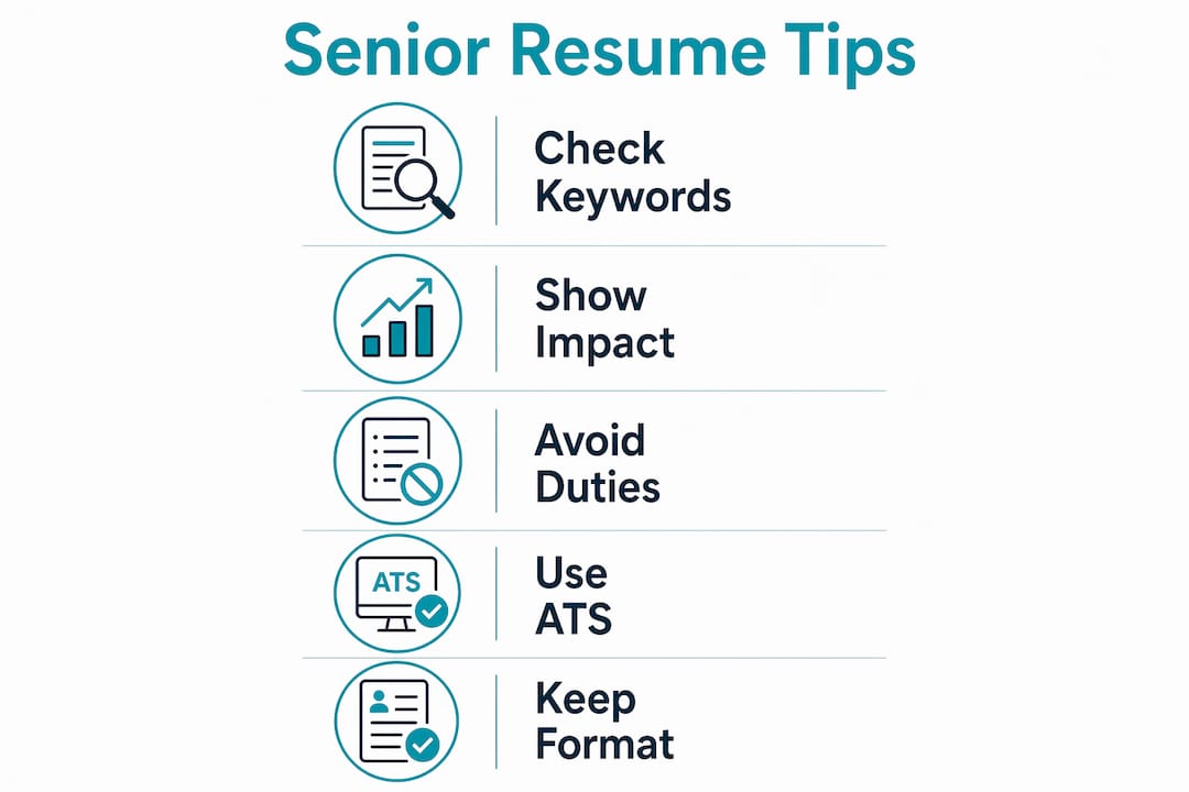 Infographic highlighting senior resume improvement tips