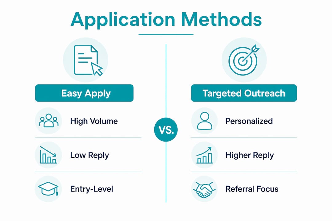 Infographic comparing Easy Apply and Targeted Outreach application methods