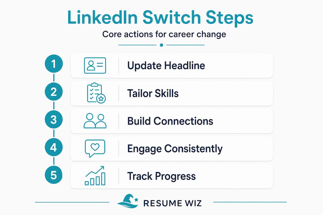 Infographic showing steps for LinkedIn industry switch