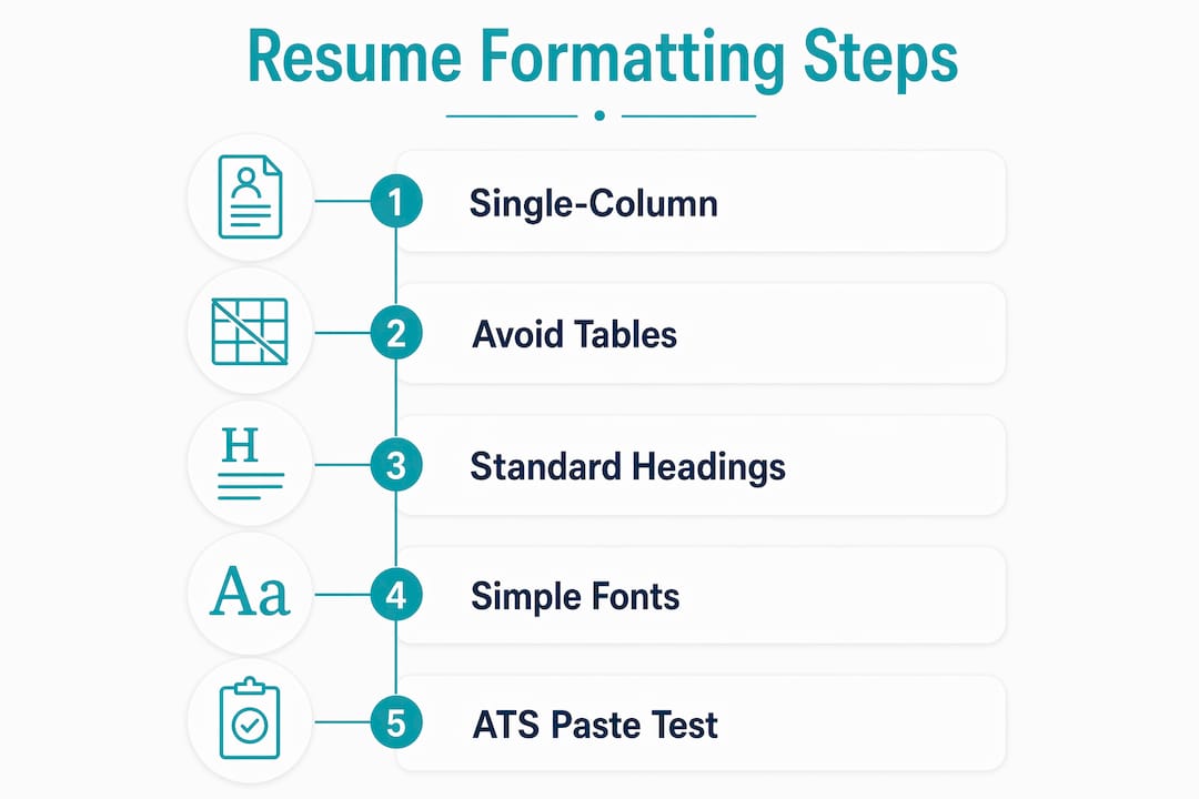 Infographic showing key steps for effective resume formatting