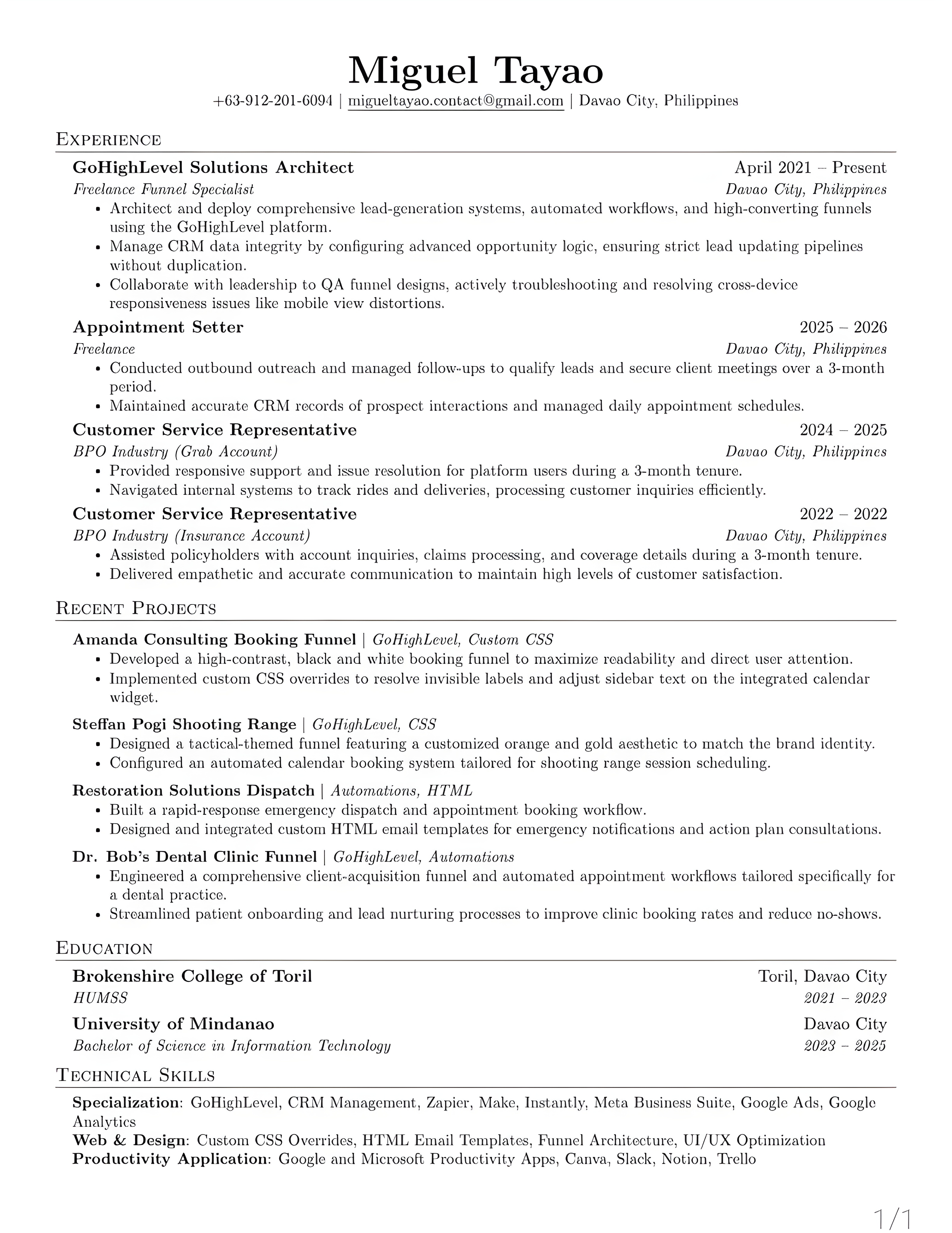 Miguel Robles Tayao Resume