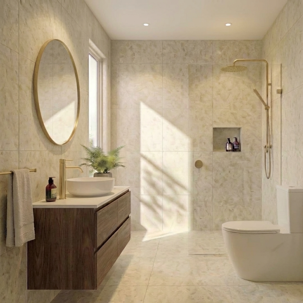 Brass Package bathroom render