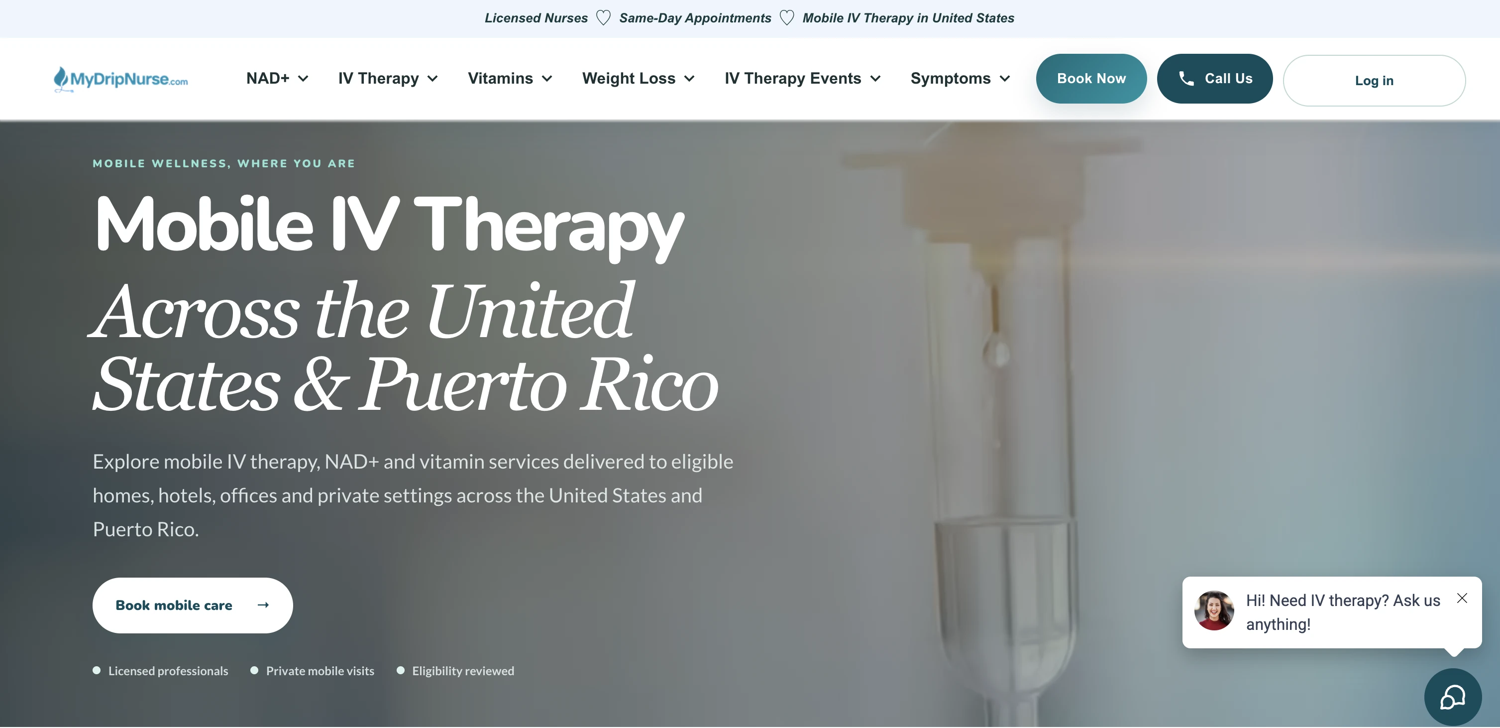 Website de My Drip Nurse en desktop