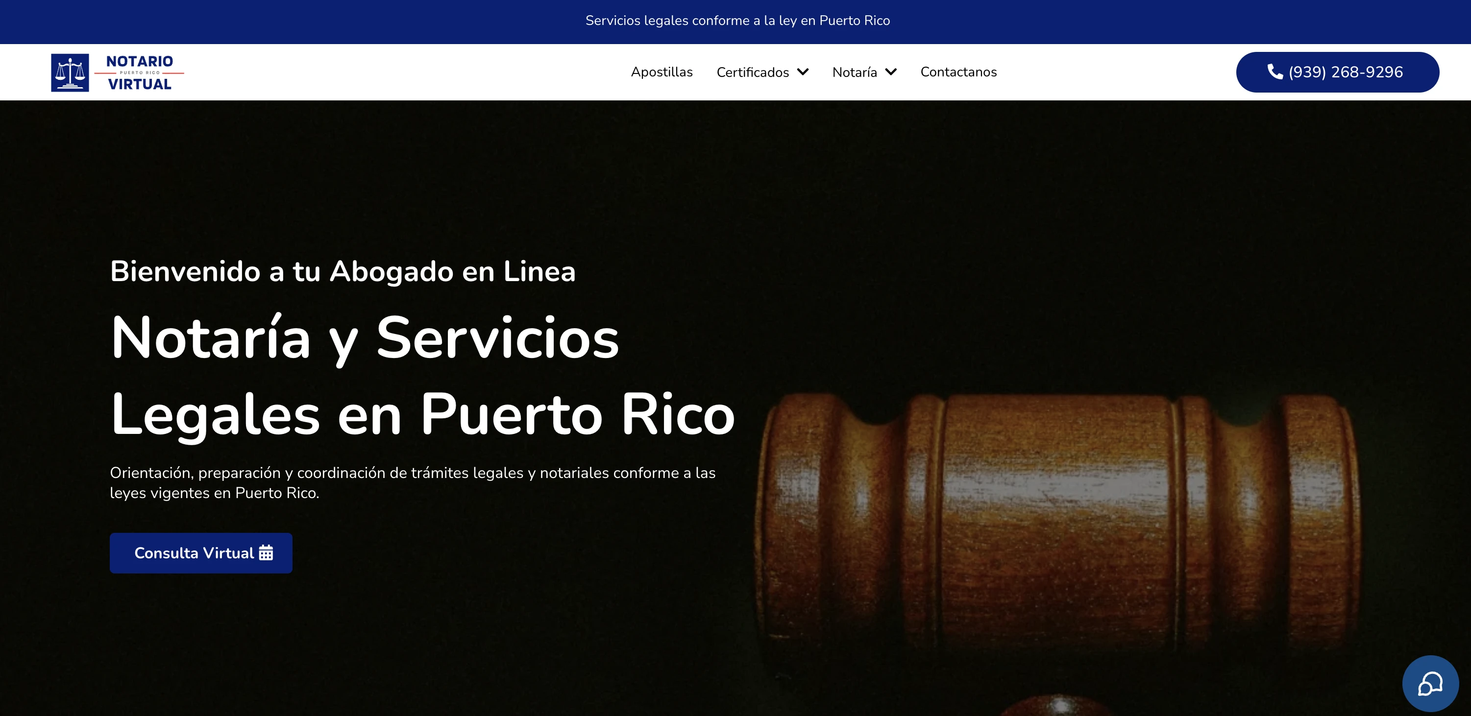 Website de Notario Virtual PR en desktop