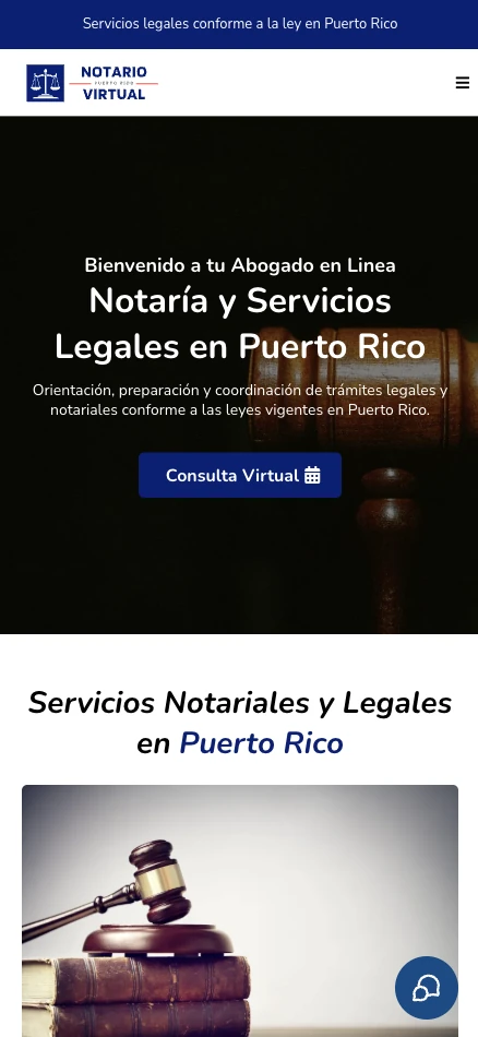 Website de Notario Virtual PR en móvil
