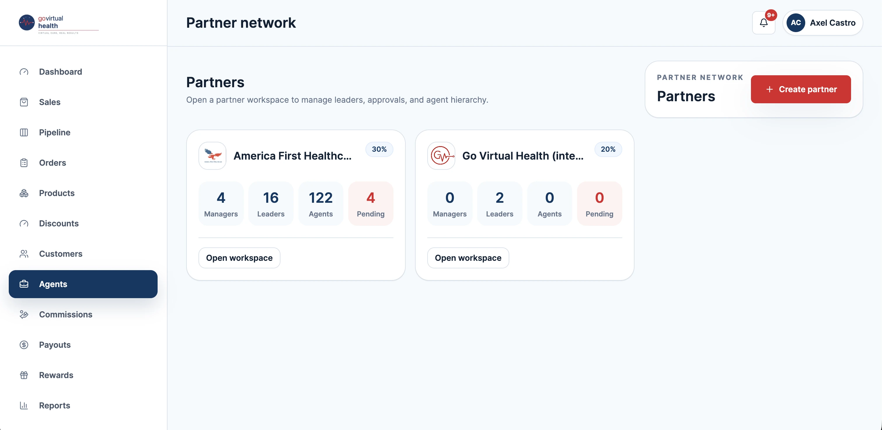CRM personalizado de Go Virtual Health en desktop