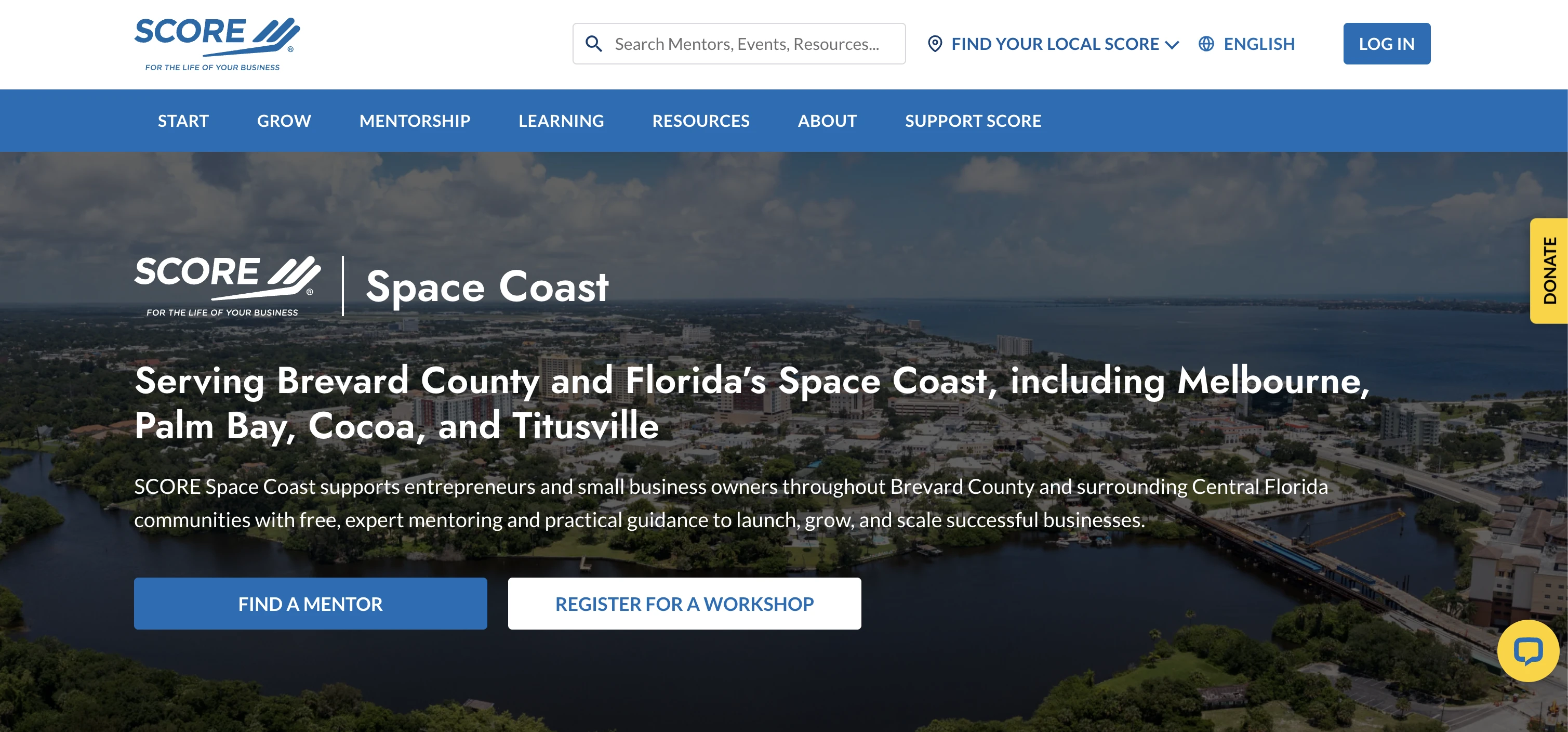 Website de SCORE Space Coast en desktop