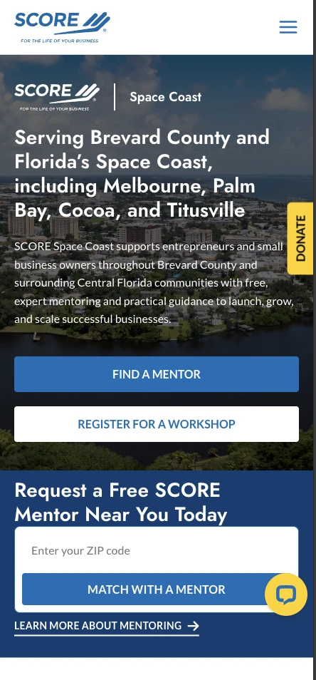 Website de SCORE Space Coast en móvil