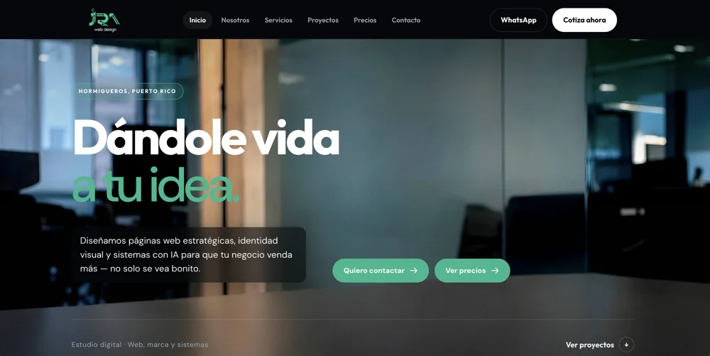 JRA Web Design — próxima revisión en Sin Paquete Captura de la página de JRA Web Design; revisión pendiente