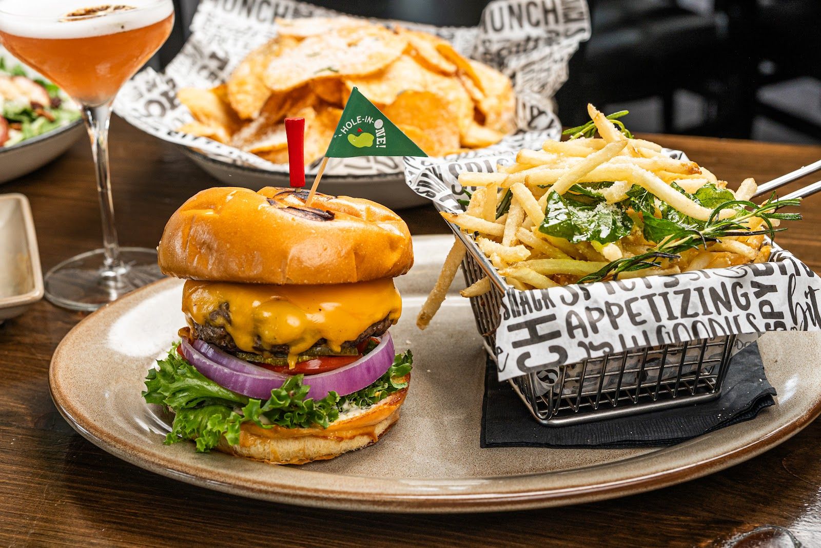 Smash burger and fries at The Turn Club, Cranberry Township