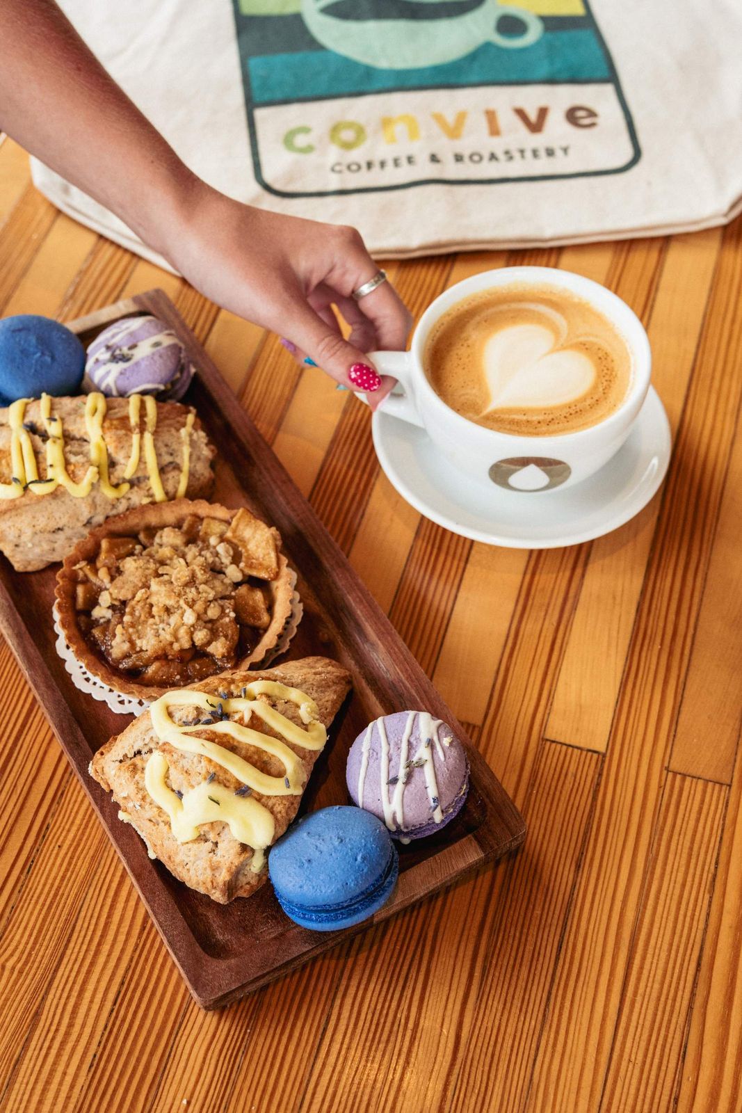Latte and pastries at Convive Coffee, Pittsburgh